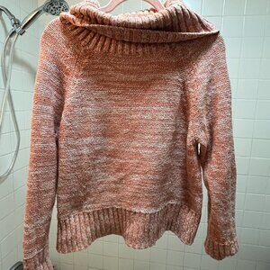 Banana Republic Petite Marled Cowl Neck Sweater Pink/Cream  L Petite
